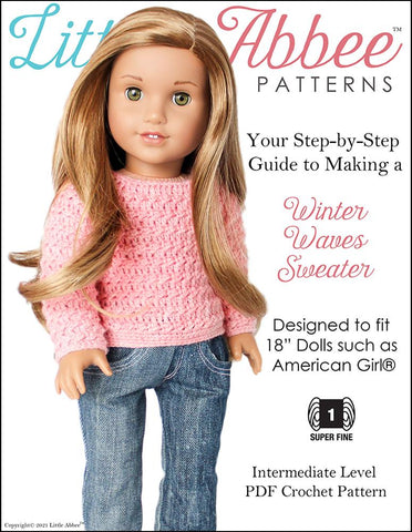 Little Abbee Crochet Winter Waves Sweater Crochet Pattern for 18 Inch Dolls Pixie Faire