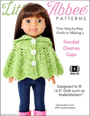 Little Abbee WellieWishers Hooded Chevron Cape Crochet Pattern for 14.5" Dolls Pixie Faire