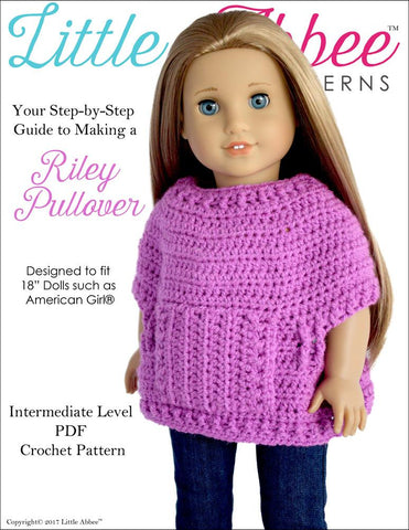 Little Abbee Crochet Riley Pullover 18" Doll Crochet Pattern Pixie Faire