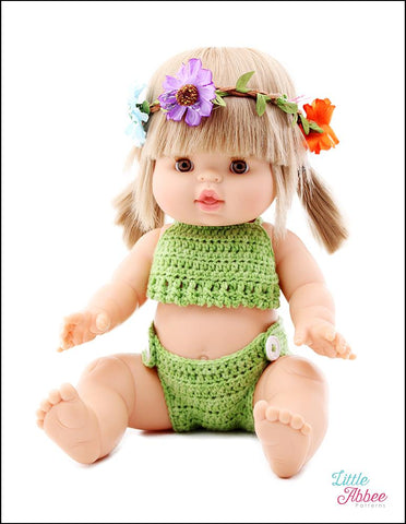 Little Abbee MiniKane Flower Girl Diaper Set Crochet Pattern for 13" MiniKane Baby Dolls Pixie Faire