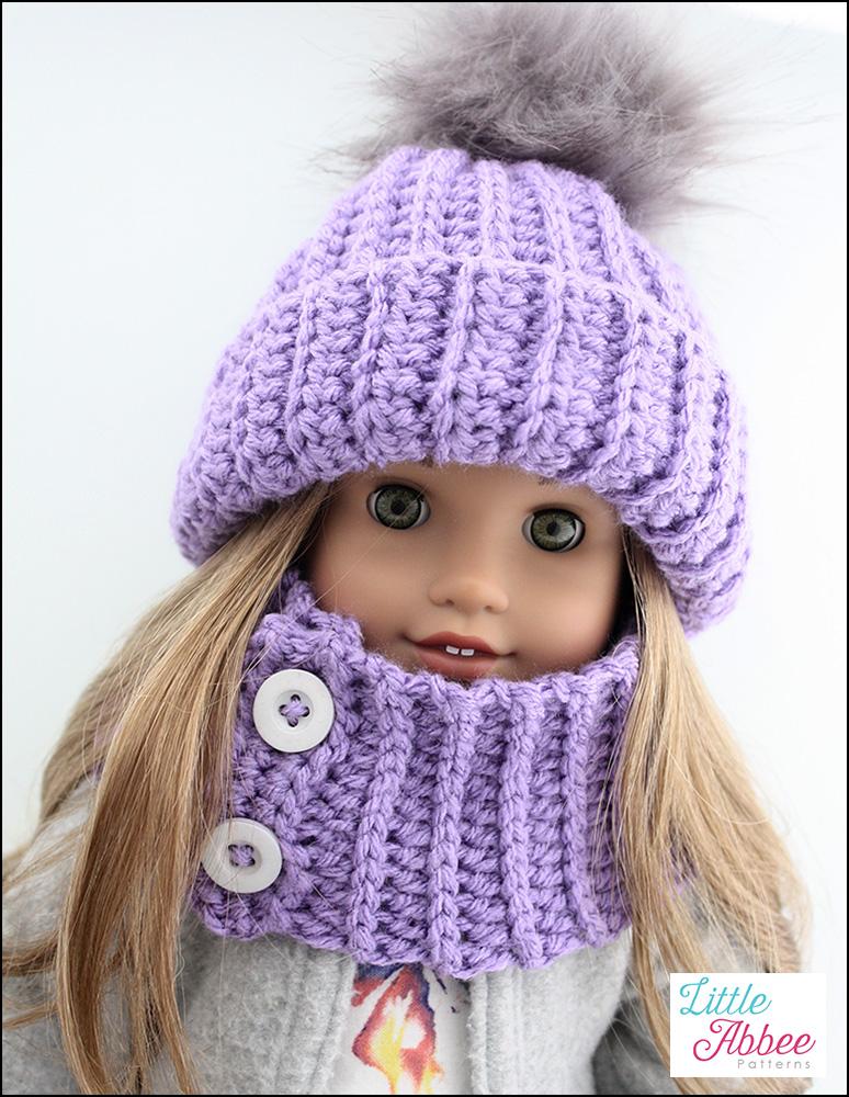 Little Abbee Crochet Kaleidoscope Hat and Cowl Crochet Pattern for 18" Dolls Pixie Faire