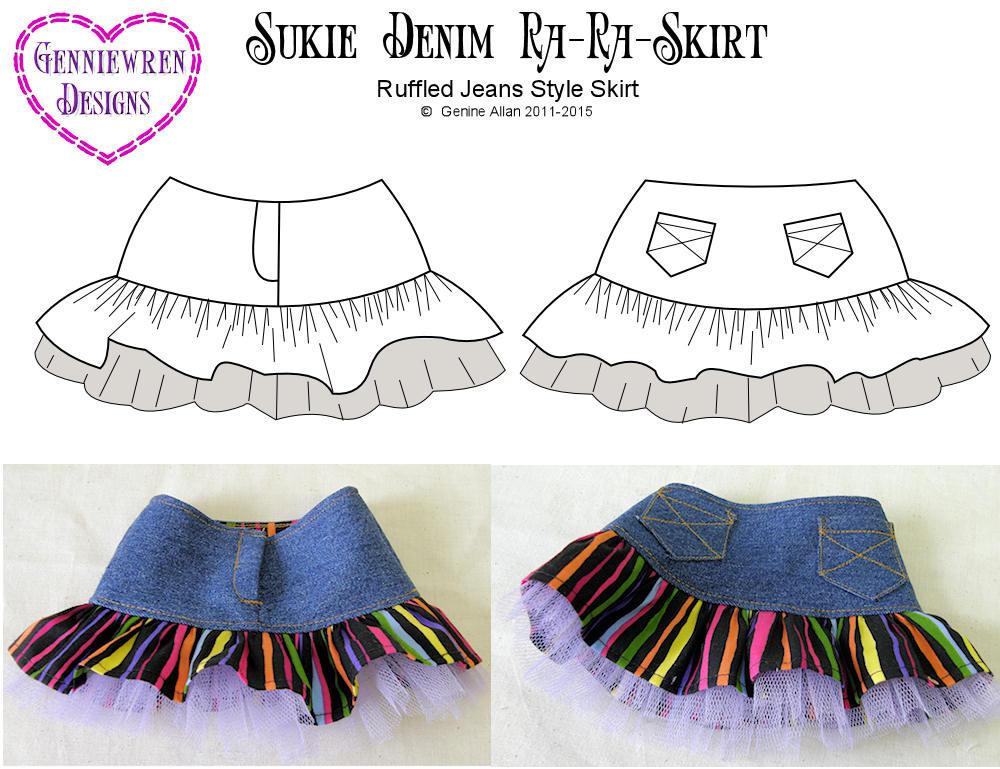 Genniewren 18 Inch Modern Sukie Denim Ra-Ra Skirt 18" Doll Clothes Pattern Pixie Faire