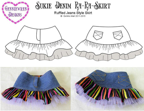 Genniewren 18 Inch Modern Sukie Denim Ra-Ra Skirt 18" Doll Clothes Pattern Pixie Faire