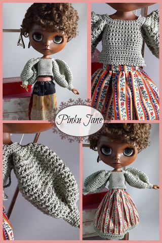 Pinku Jane Blythe/Pullip Big Lacy Sleeved Top Crochet Pattern For 12" Blythe Dolls Pixie Faire