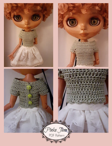 Pinku Jane Blythe/Pullip Dropped Shoulder Top Crochet Pattern For 12" Blythe Dolls Pixie Faire