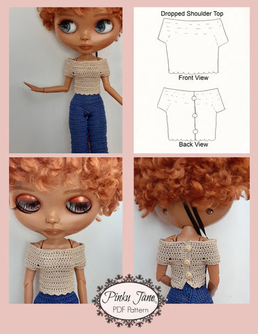 Pinku Jane Blythe/Pullip Dropped Shoulder Top Crochet Pattern For 12" Blythe Dolls Pixie Faire