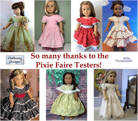 Dollhouse Designs 18 Inch Historical 1850s Promenade 18" Doll Clothes Pattern Pixie Faire