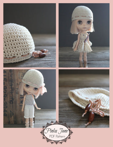 Pinku Jane Blythe/Pullip Cloche Hat With Beaded Tie Crochet Pattern For 12" Blythe Dolls Pixie Faire