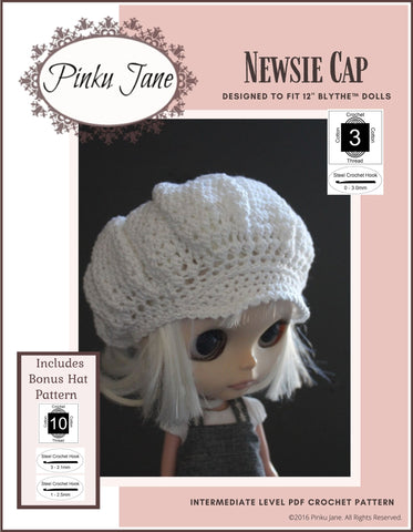 Pinku Jane Blythe/Pullip Newsie Cap Crochet Pattern For 12" Blythe Dolls Pixie Faire