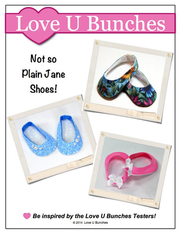 Love U Bunches Shoes Plain Jane 18" Doll Shoe Pattern Pixie Faire