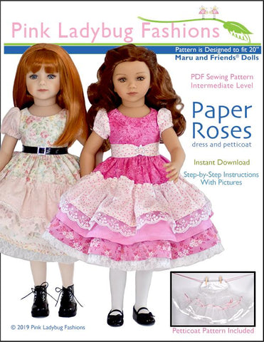 Pink Ladybug Maru and Friends Paper Roses Dress and Petticoat Pattern for Maru and Friends Dolls Pixie Faire
