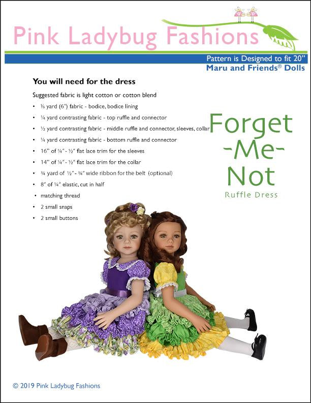 Pink Ladybug Maru and Friends Forget Me Not Ruffle Dress Pattern for Maru and Friends Dolls Pixie Faire