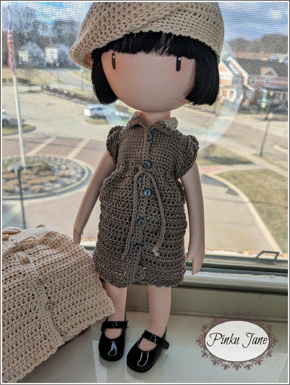 crocheted doll dresses Pinku Jane Button Front Shirt Dress Doll Clothes Crochet Pattern For 12.5" Gorjuss Dolls