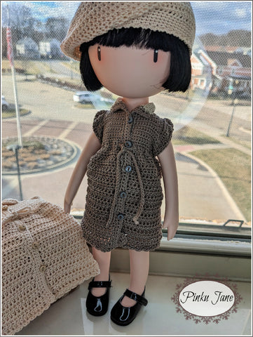 Pinku Jane Gorjuss Button Front Shirt Dress Crochet Pattern For 12.5" Gorjuss Dolls Pixie Faire