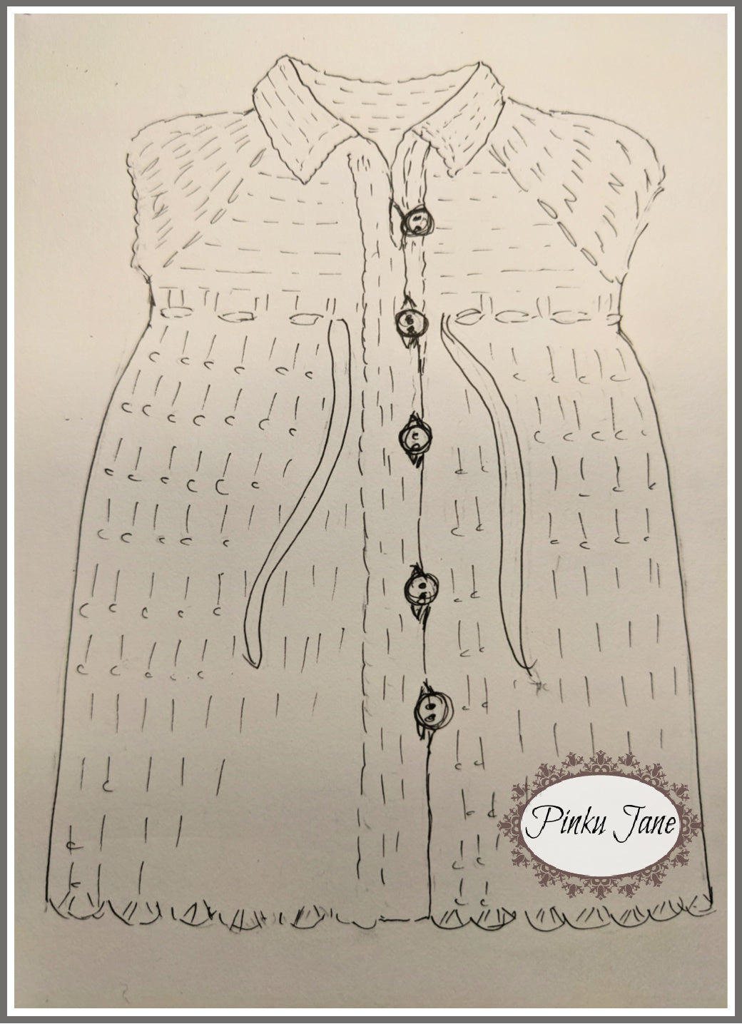 Pinku Jane Gorjuss Button Front Shirt Dress Crochet Pattern For 12.5" Gorjuss Dolls Pixie Faire