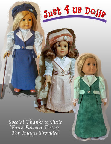 Just 4 Us Dolls 18 inch Historical Edwardian Walking Suit 18" Doll Clothes Pattern Pixie Faire