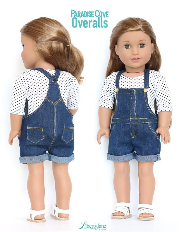 Liberty Jane 18 Inch Modern Paradise Cove Overalls 18" Doll Clothes Pattern Pixie Faire