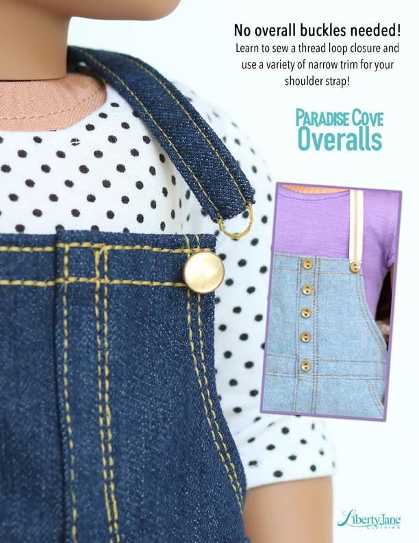 Liberty Jane 18 Inch Modern Paradise Cove Overalls 18" Doll Clothes Pattern Pixie Faire