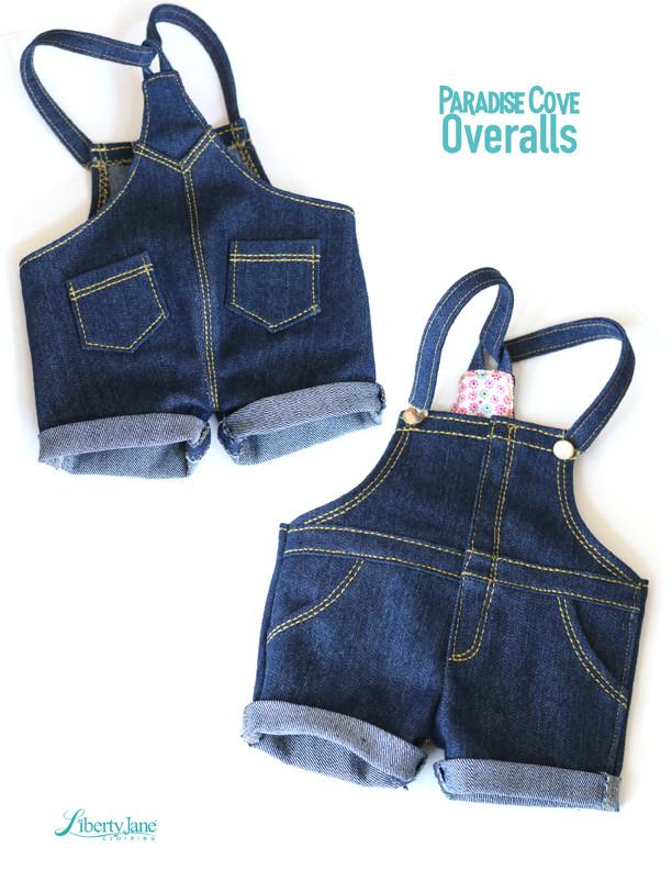 Liberty Jane 18 Inch Modern Paradise Cove Overalls 18" Doll Clothes Pattern Pixie Faire