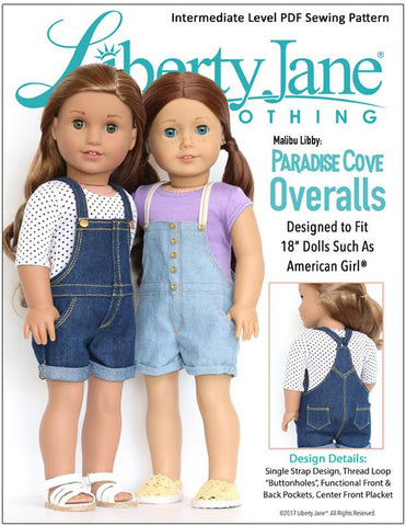 Liberty Jane 18 Inch Modern Paradise Cove Overalls 18" Doll Clothes Pattern Pixie Faire