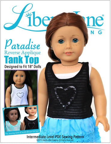 Liberty Jane 18 Inch Modern Paradise Reverse Applique Tank 18" Doll Clothes Pattern Pixie Faire