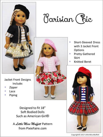 Little Miss Muffett 18 Inch Modern Parisian Chic 18" Doll Clothes Pattern Pixie Faire