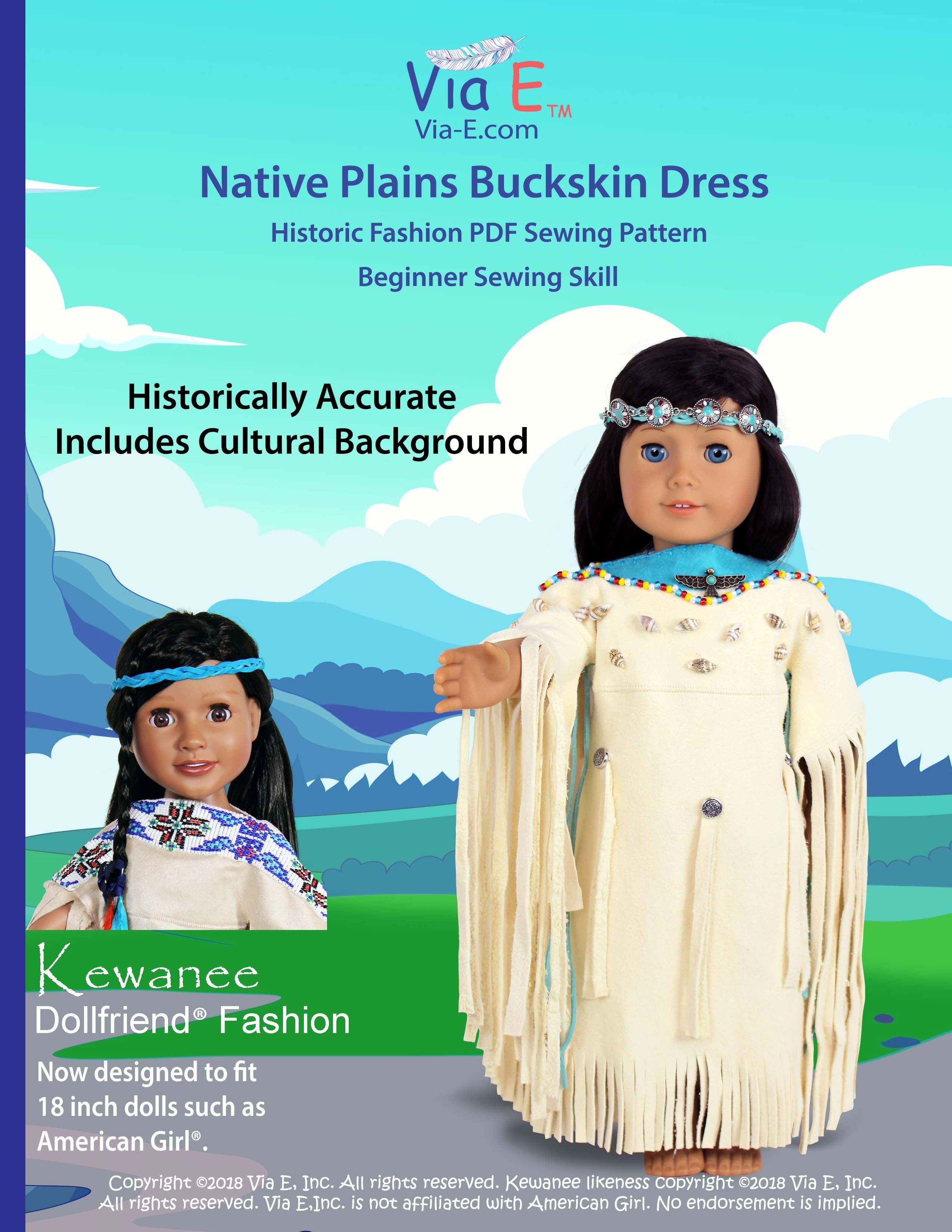 Via E Native Plains Buckskin Dress 18 Doll Clothes Pattern