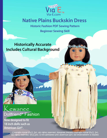 Via E 18 Inch Historical Historic Fashions Native Plains Buckskin Dress 18" Doll Clothes Pattern Pixie Faire