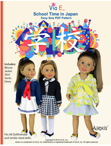 Via E Dollfriends School Time in Japan Doll Clothes Pattern For Dollfriends Pixie Faire