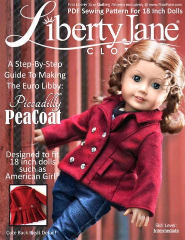 Liberty Jane 18 Inch Modern Piccadilly Peacoat 18" Doll Clothes Pattern Pixie Faire