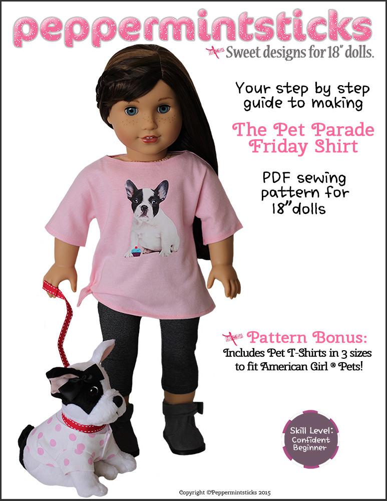 Peppermintsticks 18 Inch Modern The Pet Parade Friday Shirt 18" Doll Clothes Pattern Pixie Faire
