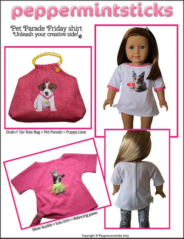 Peppermintsticks 18 Inch Modern The Pet Parade Friday Shirt 18" Doll Clothes Pattern Pixie Faire