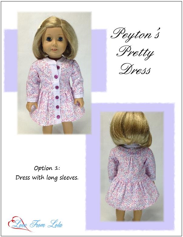 Love From Lola 18 Inch Modern Peyton's Pretty Dress 18" Doll Clothes Pattern Pixie Faire