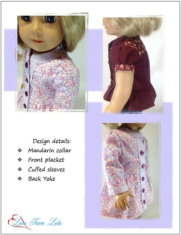 Love From Lola 18 Inch Modern Peyton's Pretty Dress 18" Doll Clothes Pattern Pixie Faire