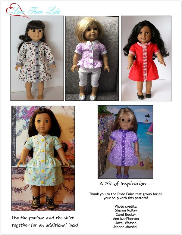 Love From Lola 18 Inch Modern Peyton's Pretty Dress 18" Doll Clothes Pattern Pixie Faire