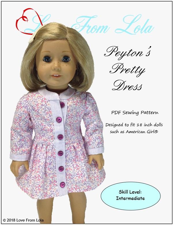 Love From Lola 18 Inch Modern Peyton's Pretty Dress 18" Doll Clothes Pattern Pixie Faire