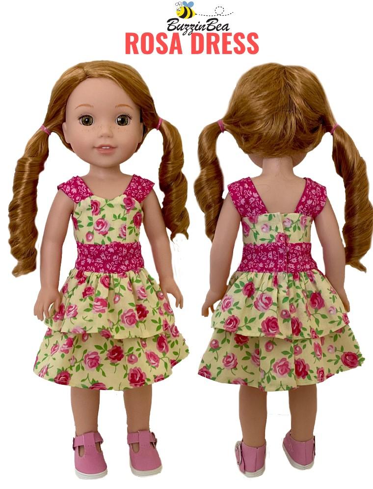 BuzzinBea WellieWishers Rosa Dress 14.5" Doll Clothes Pattern Pixie Faire