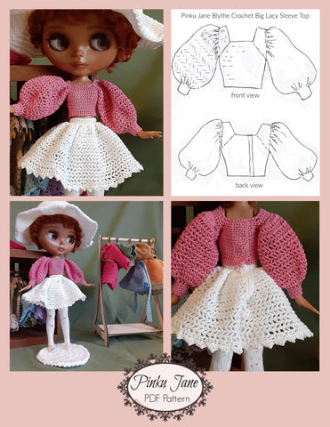 Pinku Jane Blythe/Pullip Big Lacy Sleeved Top Crochet Pattern For 12" Blythe Dolls Pixie Faire