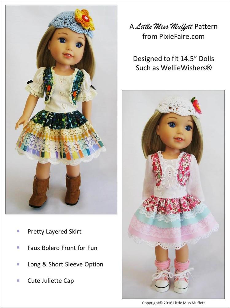 Little Miss Muffett WellieWishers Pinkie Dress 14.5" Doll Clothes Pattern Pixie Faire