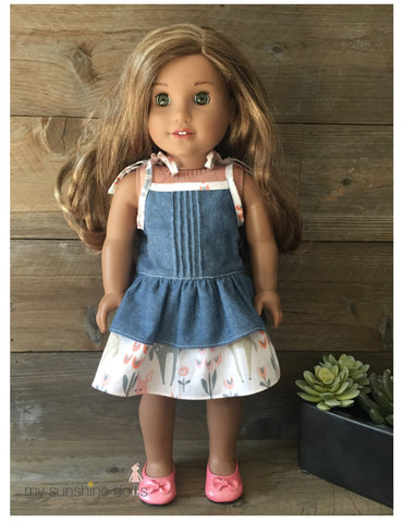 My Sunshine Dolls 18 Inch Modern Pintuck Ruffle Dress Pattern for 18" dolls and 23" My Sunshine Cloth Dolls Pixie Faire