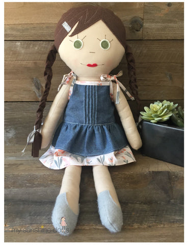 My Sunshine Dolls 18 Inch Modern Pintuck Ruffle Dress Pattern for 18" dolls and 23" My Sunshine Cloth Dolls Pixie Faire