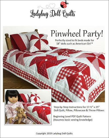 Ladybug Doll Quilts Quilt Pinwheel Party 18" Doll Quilt Pattern Pixie Faire