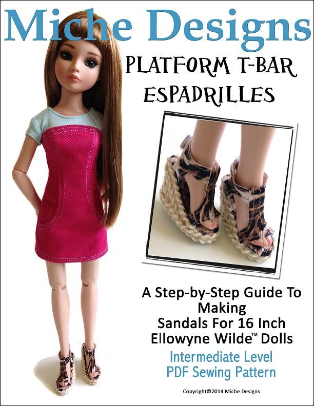 Miche Designs Ellowyne Platform T-Bar Espadrilles Pattern For Ellowyne Dolls Pixie Faire