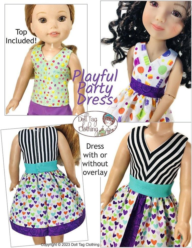 Doll Tag Clothing Ruby Red Fashion Friends Playful Party Dress Pattern 14.5-15" Doll Clothes Pattern Pixie Faire