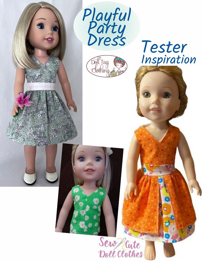 Doll Tag Clothing Ruby Red Fashion Friends Playful Party Dress Pattern 14.5-15" Doll Clothes Pattern Pixie Faire