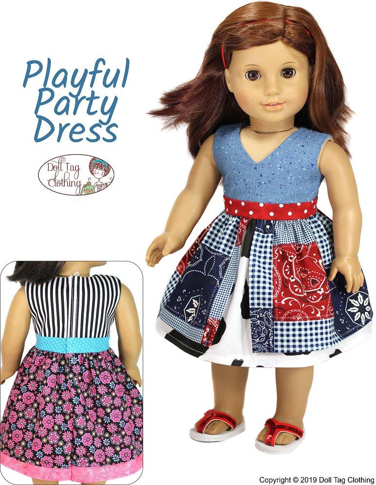 Doll Tag Clothing 18 Inch Modern Playful Party Dress 18" Doll Clothes Pattern Pixie Faire