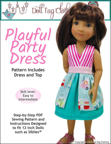 Doll Tag Clothing Siblies Playful Party Dress Pattern For 12" Siblies Dolls Pixie Faire