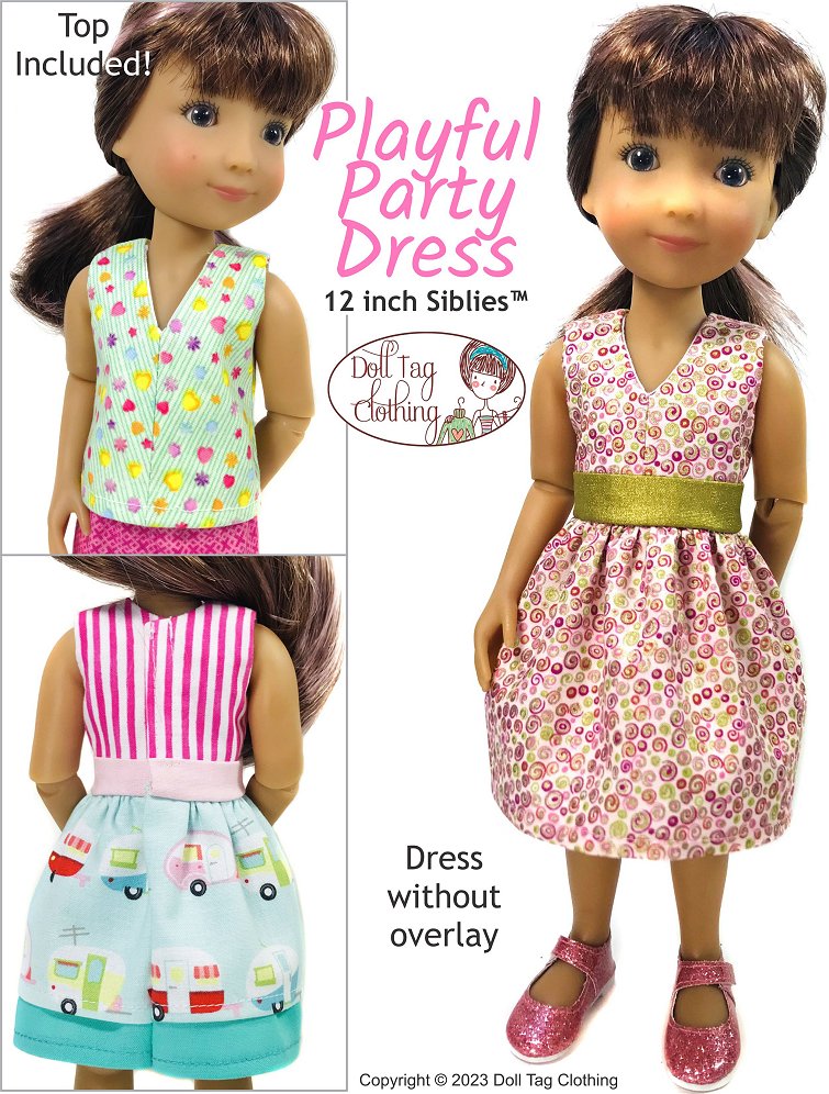 Doll Tag Clothing Siblies Playful Party Dress Pattern For 12" Siblies Dolls Pixie Faire