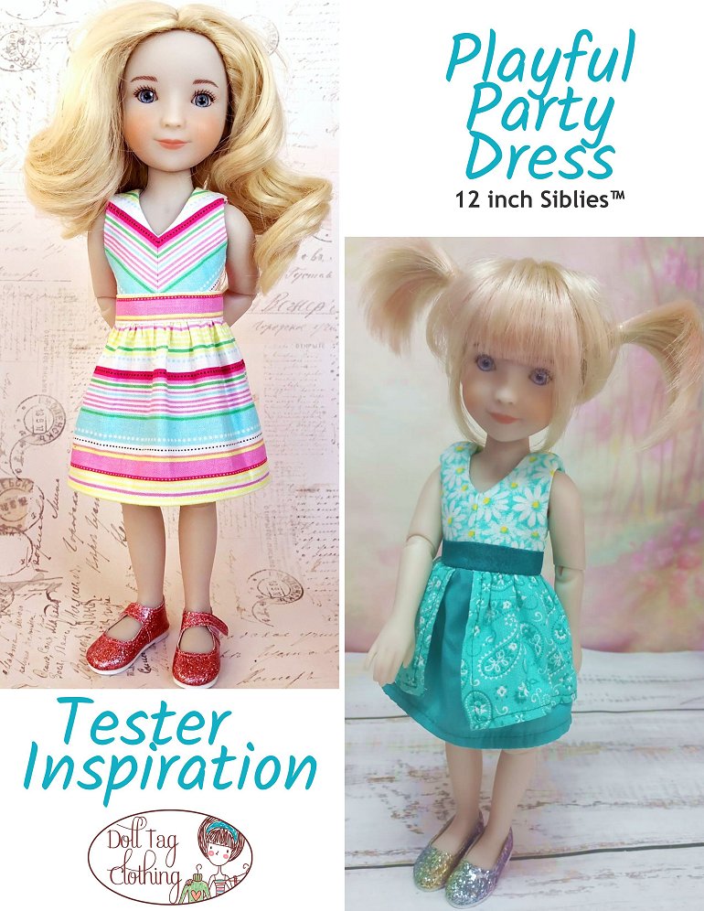Doll Tag Clothing Siblies Playful Party Dress Pattern For 12" Siblies Dolls Pixie Faire