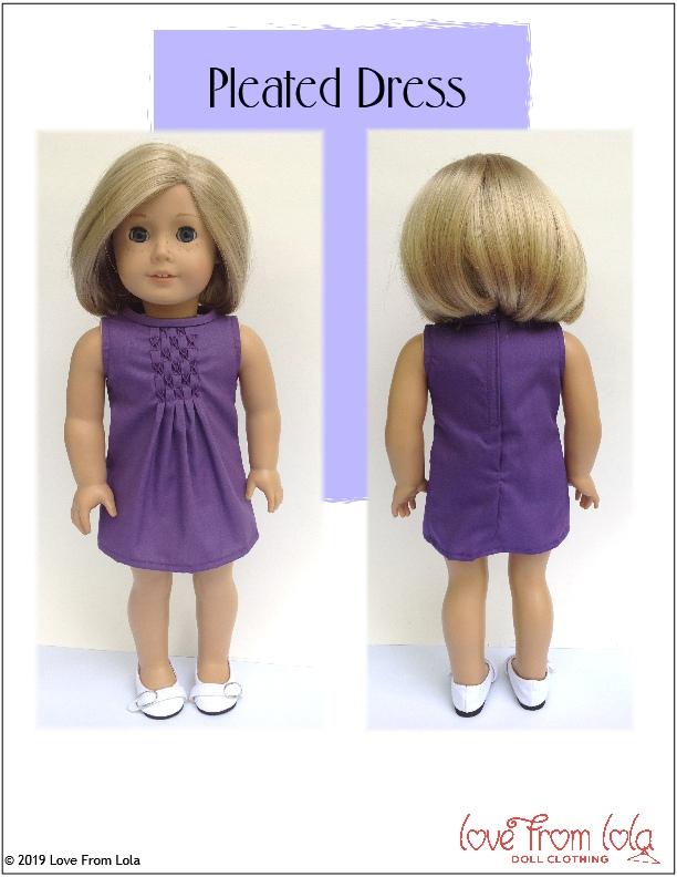 Love From Lola 18 Inch Modern Pleated Dress 18" Doll Clothes Pattern Pixie Faire